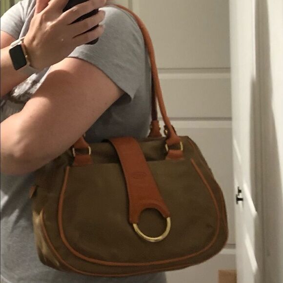 Brics Olive Green Micro Suede Shoulder Bag - Picture 11 of 12